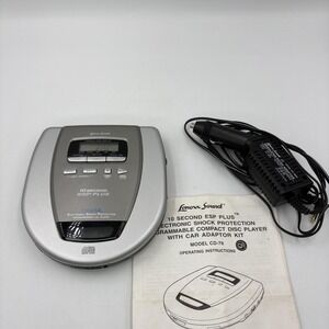 Vintage Lenoxx Sound CD-79 Portable CD Player Silver 10 Sec ESP Plus Car Adapter